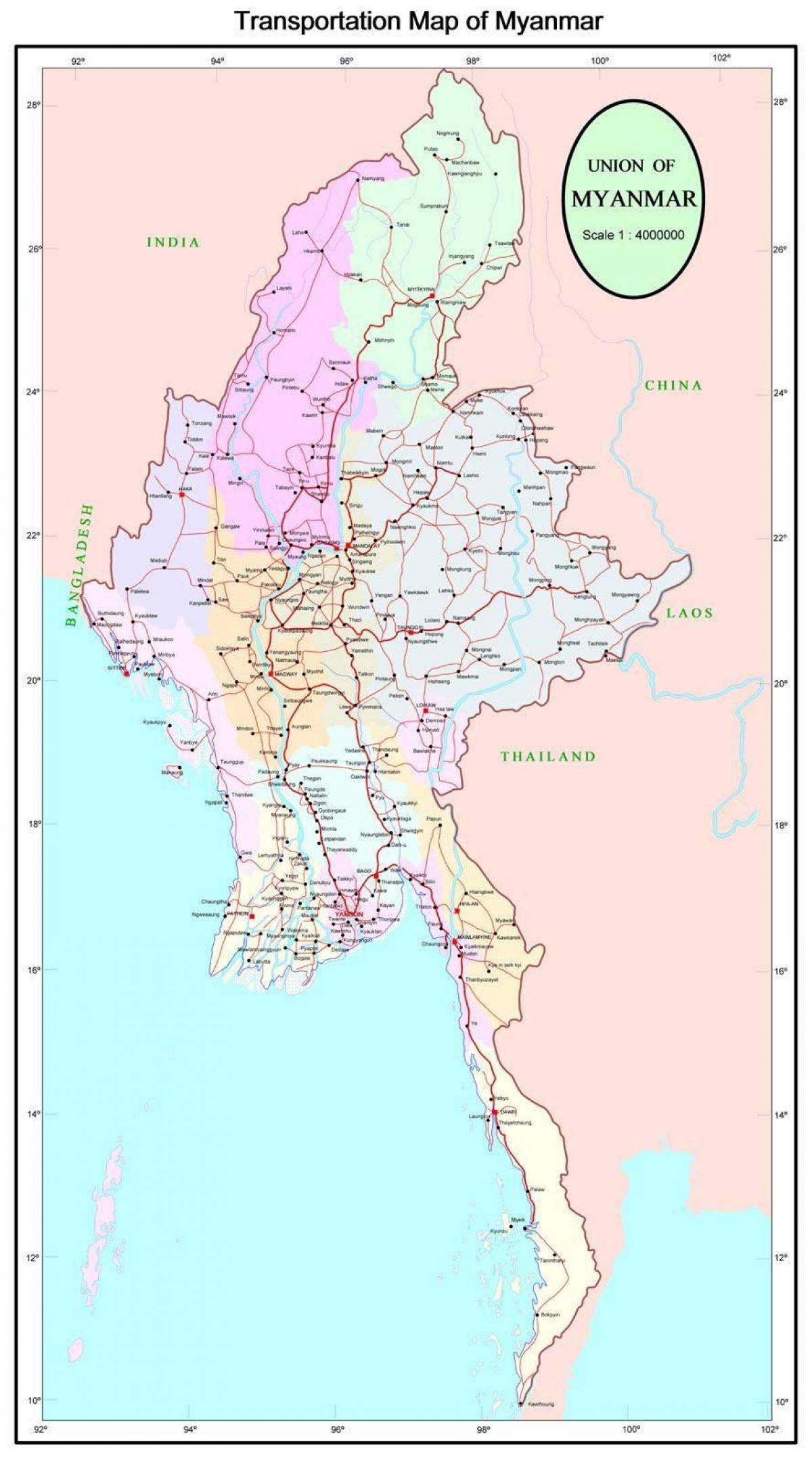 மியான்மர் நெடுஞ்சாலையில் சாலை வரைபடம்